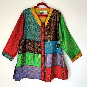 Phool Boho Patchwork Floral Button Tunic Top Sz XL NWT